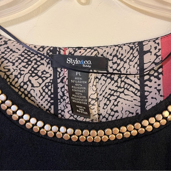 NWT! Style & Co “Dotty Fab” Black Crewneck Sweater - Size Petite Large - Picture 2 of 7